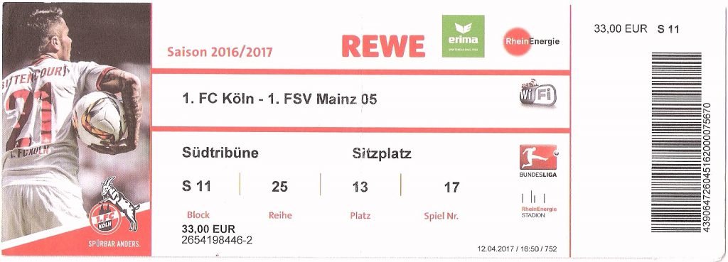 Eintrittskarte 1. FC Köln - Mainz 05